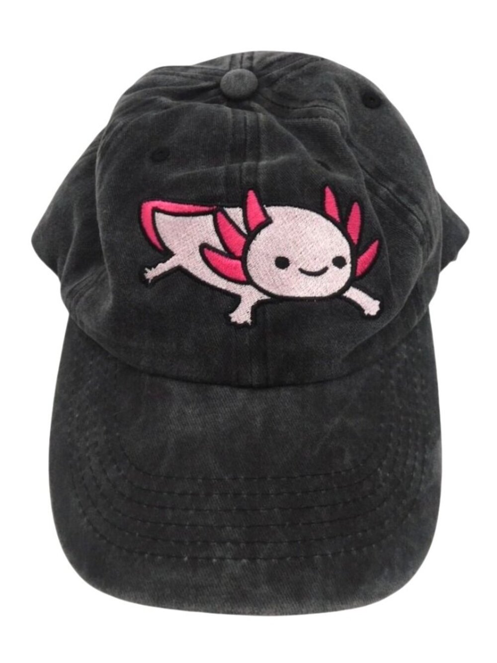 Axolotl Embroidered Black Dad Hat Baseball Cap Adjustable Kawaii Cute Dark Gray